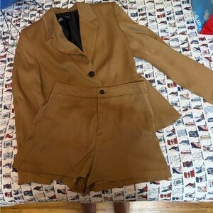 Zara Tan Blazer and Shorts Set